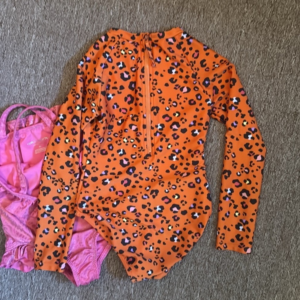Bundle of Two Girls Pink and Orange Leopard Print Swimsuits - Picture 4 of 4
